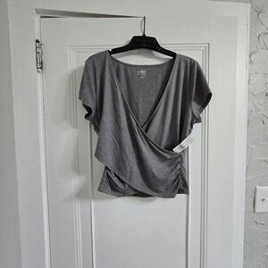 New York & Company Charcoal Wrap Blouse